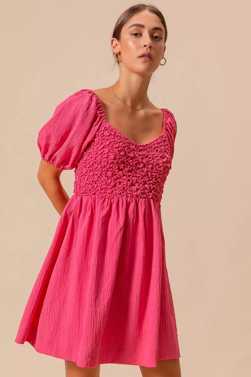 SO ME Textured Woven Daily Dress with Puff Sleeves 0694efe4-d312-4a43-a531-5c83b2c83f48-Max-Origin