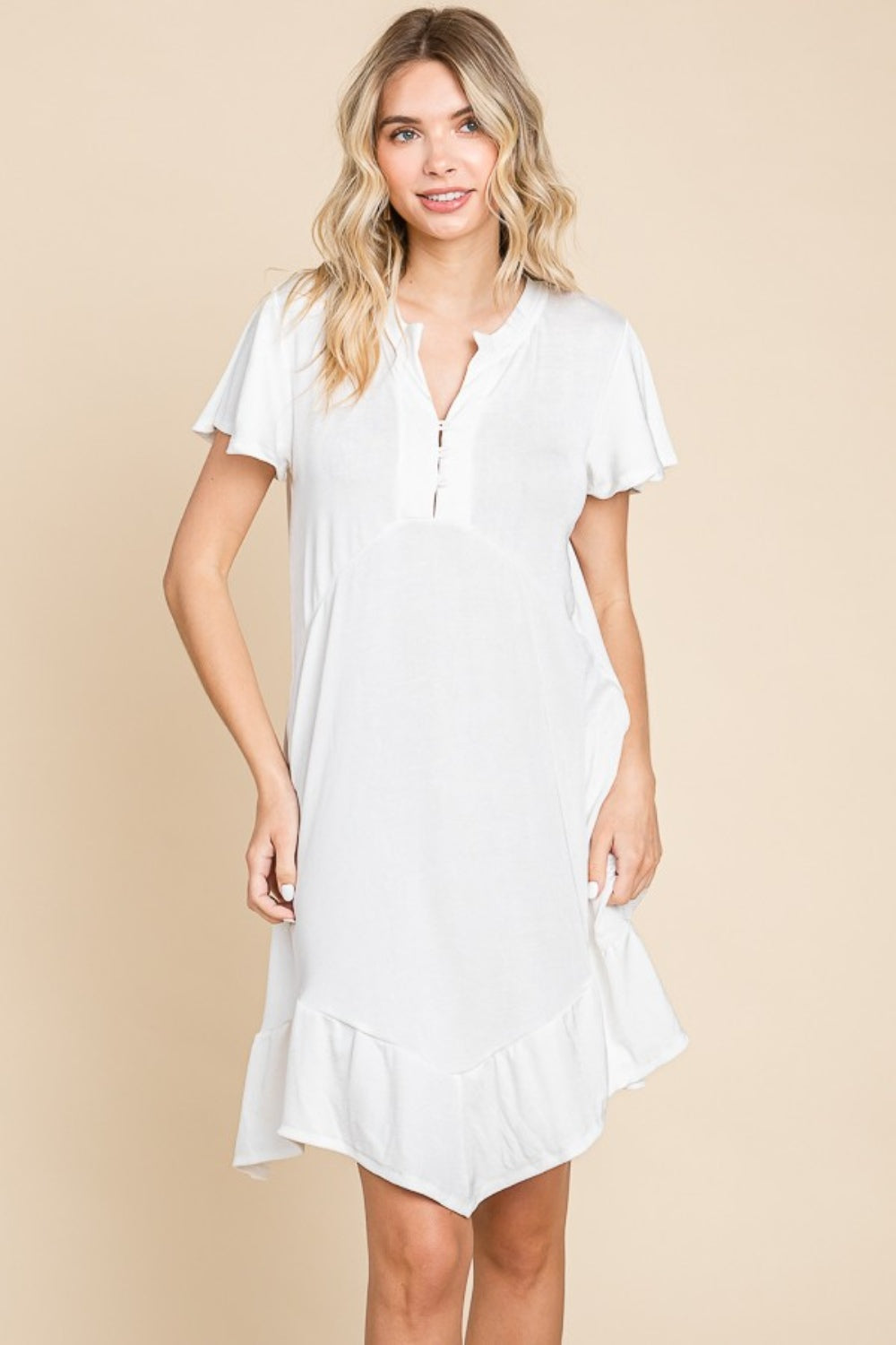 Culture Code Full Size Short Sleeve Ruffled Asymmetric Hem Dress Culture Code Full Size Short Sleeve Ruffled Asymmetric Hem Dress - TopFashionHQ