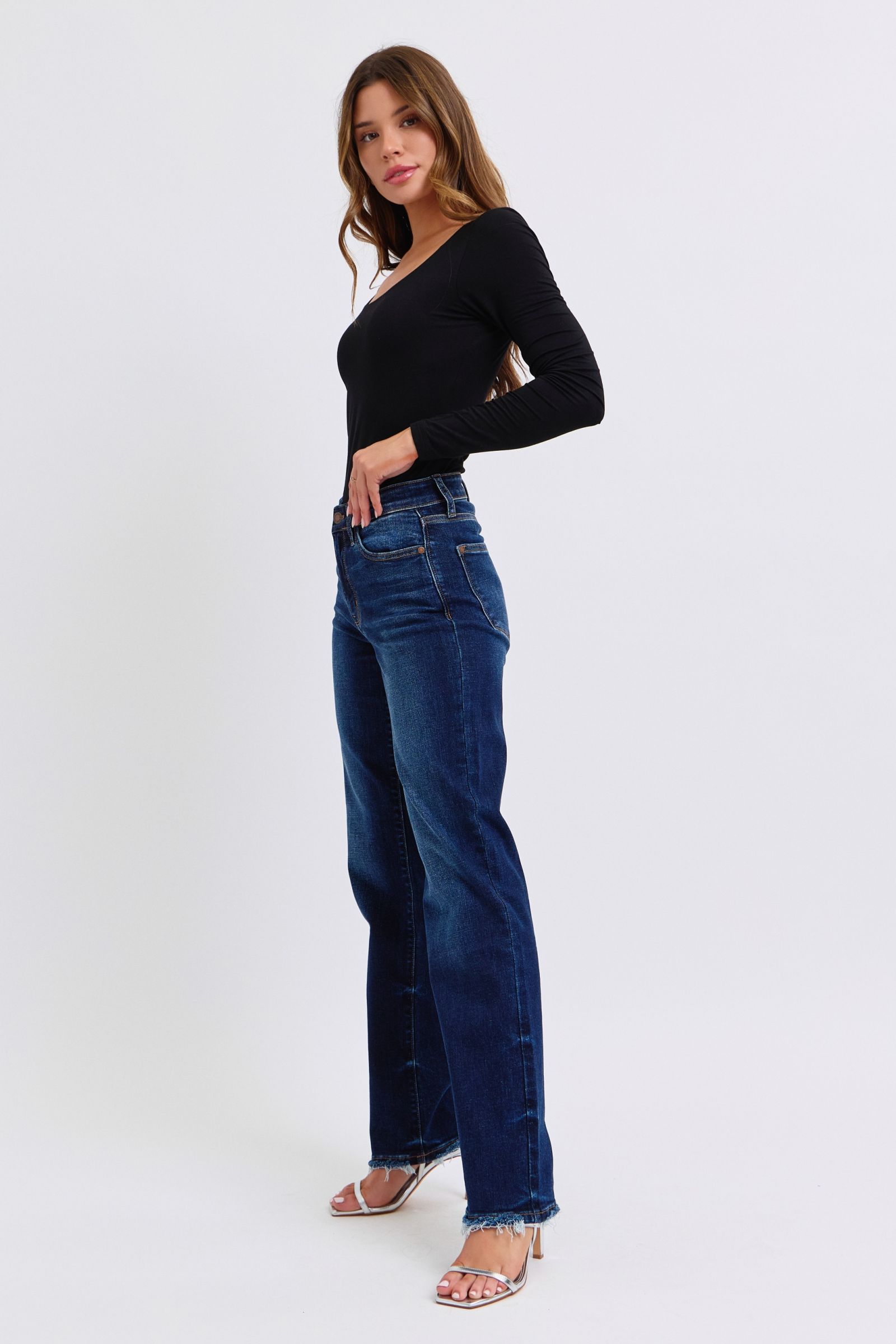 Judy Blue Full Size Raw Hem Straight Leg Jeans Judy Blue Full Size Raw Hem Straight Leg Jeans - TopFashionHQ
