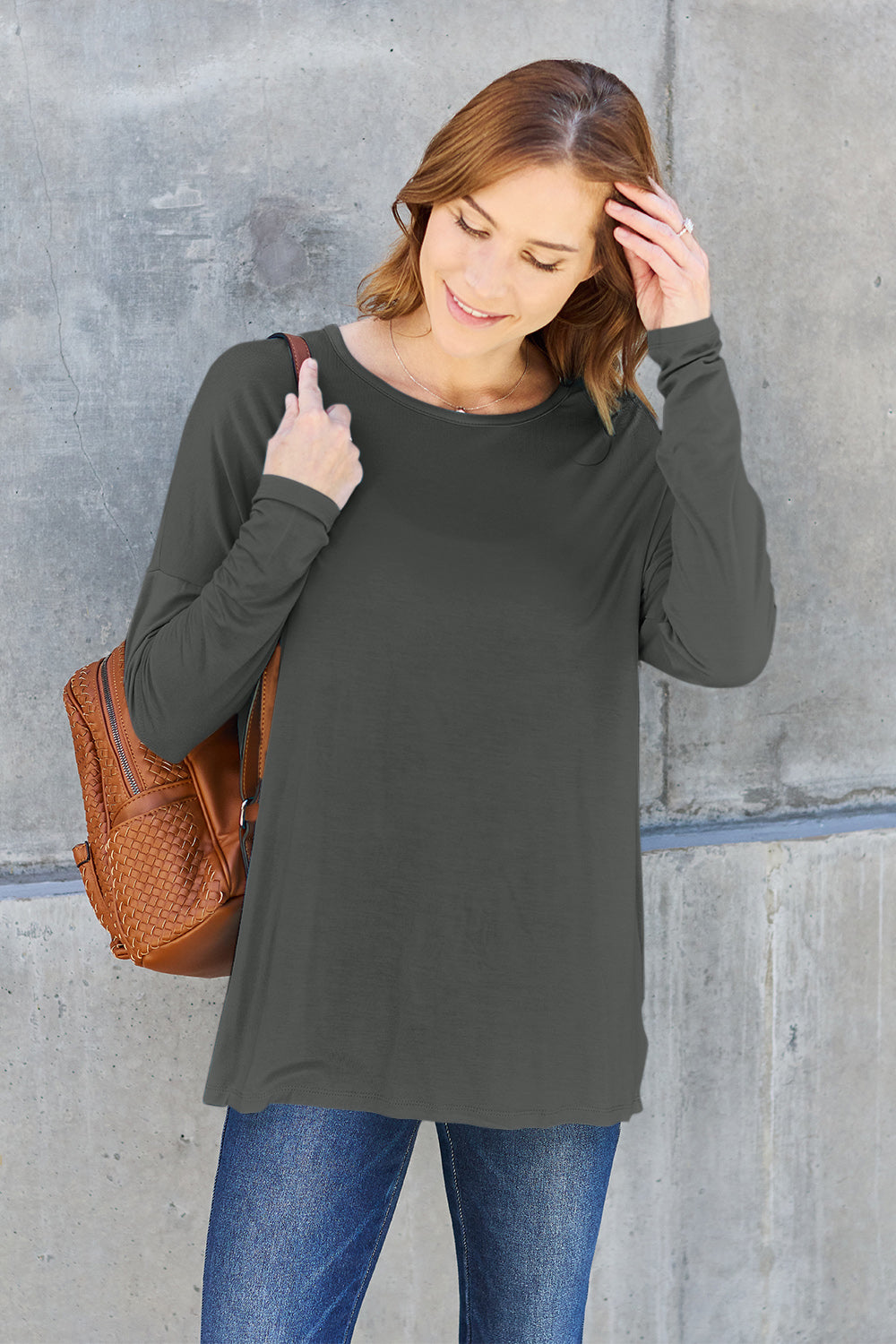 Basic Bae Full Size Round Neck Dropped Shoulder T-Shirt Basic Bae Full Size Round Neck Dropped Shoulder T-Shirt - TopFashionHQ