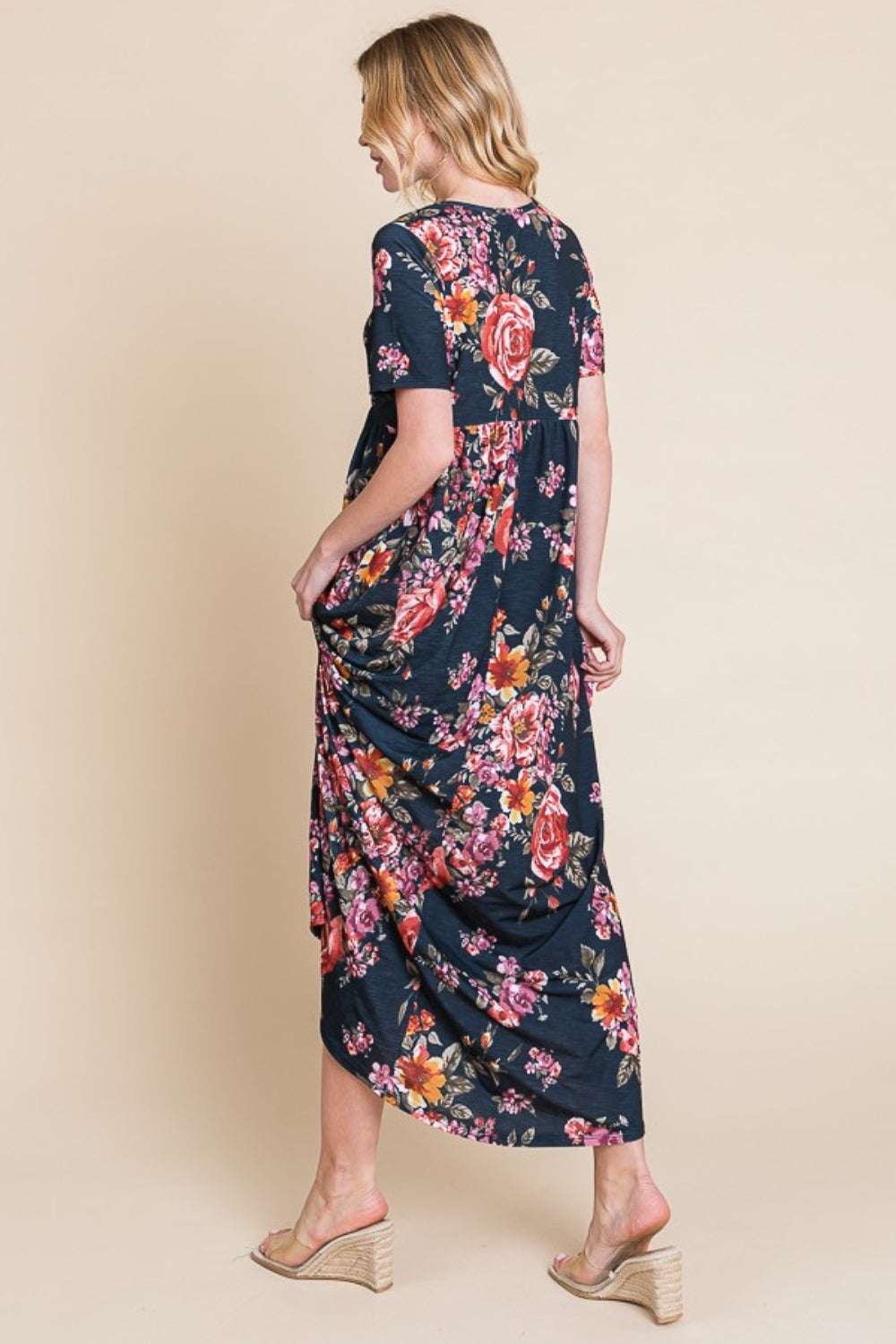 BOMBOM Floral Short Sleeve Maxi Dress BOMBOM Floral Short Sleeve Maxi Dress - TopFashionHQ