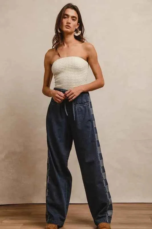 BiBi Washed Denim Mix And Match Long Pants BiBi Washed Denim Mix And Match Long Pants
