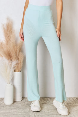 RISEN Full Size High Waist Ultra Soft Knit Flare Pants - TopFashionHQ