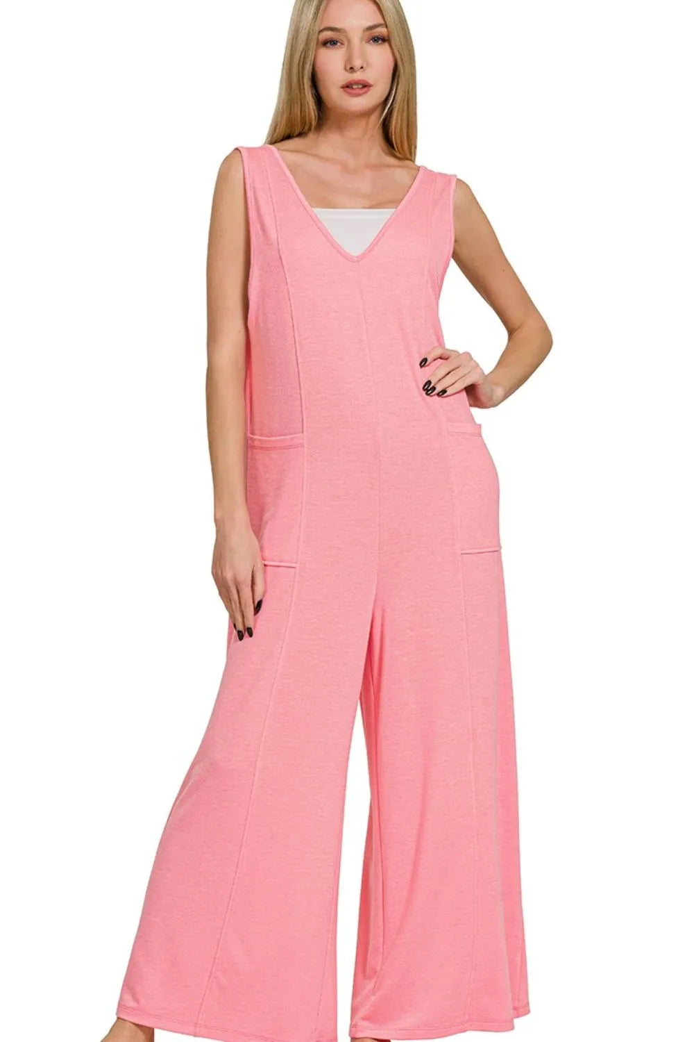 Zenana French Terry Deep V Neck Jumpsuits 07c1b9c5-b2d2-4a09-ad31-921376106ae6-Max-Origin