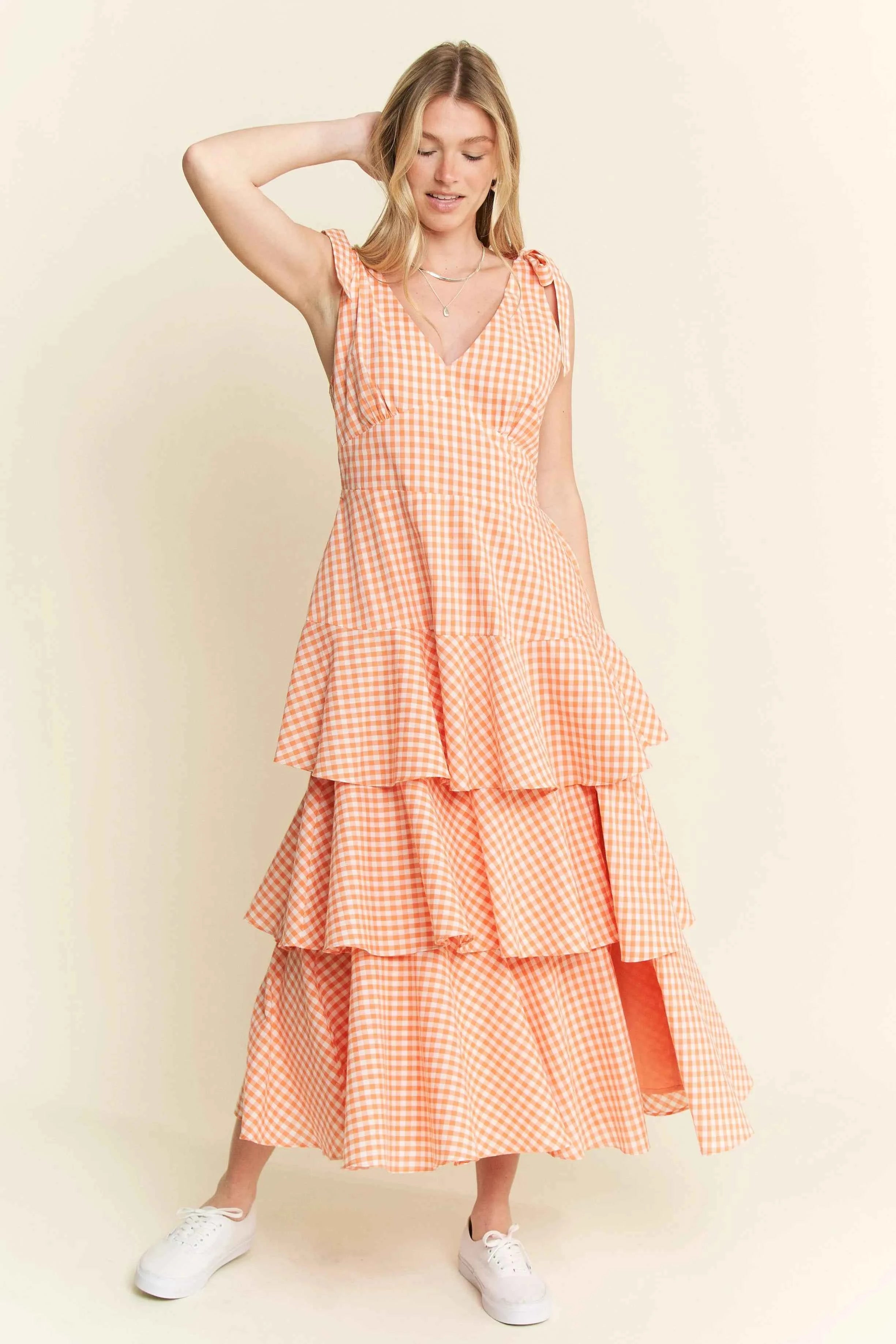 Jade By Jane Sleeveless Gingham Print Tiered Midi Dress Jade By Jane Sleeveless Gingham Print Tiered Midi Dress