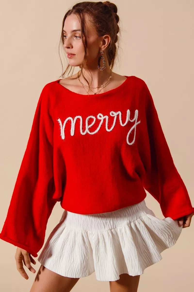 SO ME Merry Tinsel Lettering Christmas Sweater Top 087956c3ddb04c8cac4441bf04442b3c-Max-Origin