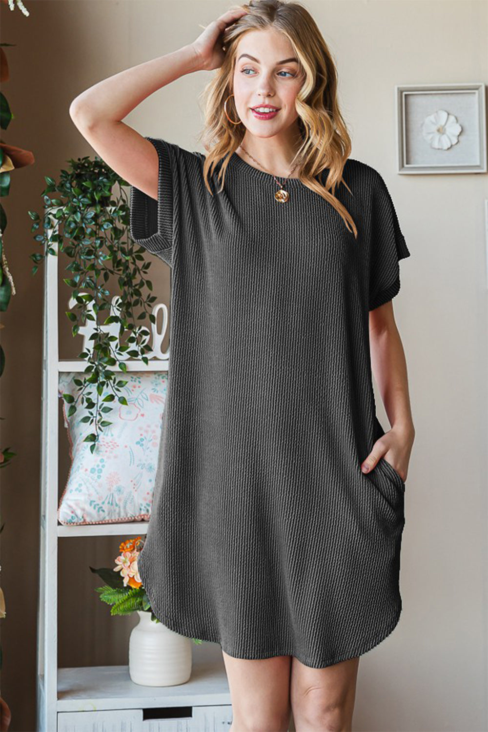 Heimish Full Size Ribbed Round Neck Short Sleeve Tee Dress Heimish Full Size Ribbed Round Neck Short Sleeve Tee Dress - TopFashionHQ