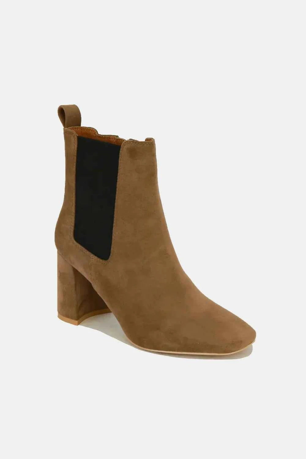 Beast Fashion Faux Suede Block Heel Chelsea Boots with Elastic Side Panel Beast Fashion Faux Suede Block Heel Chelsea Boots with Elastic Side Panel
