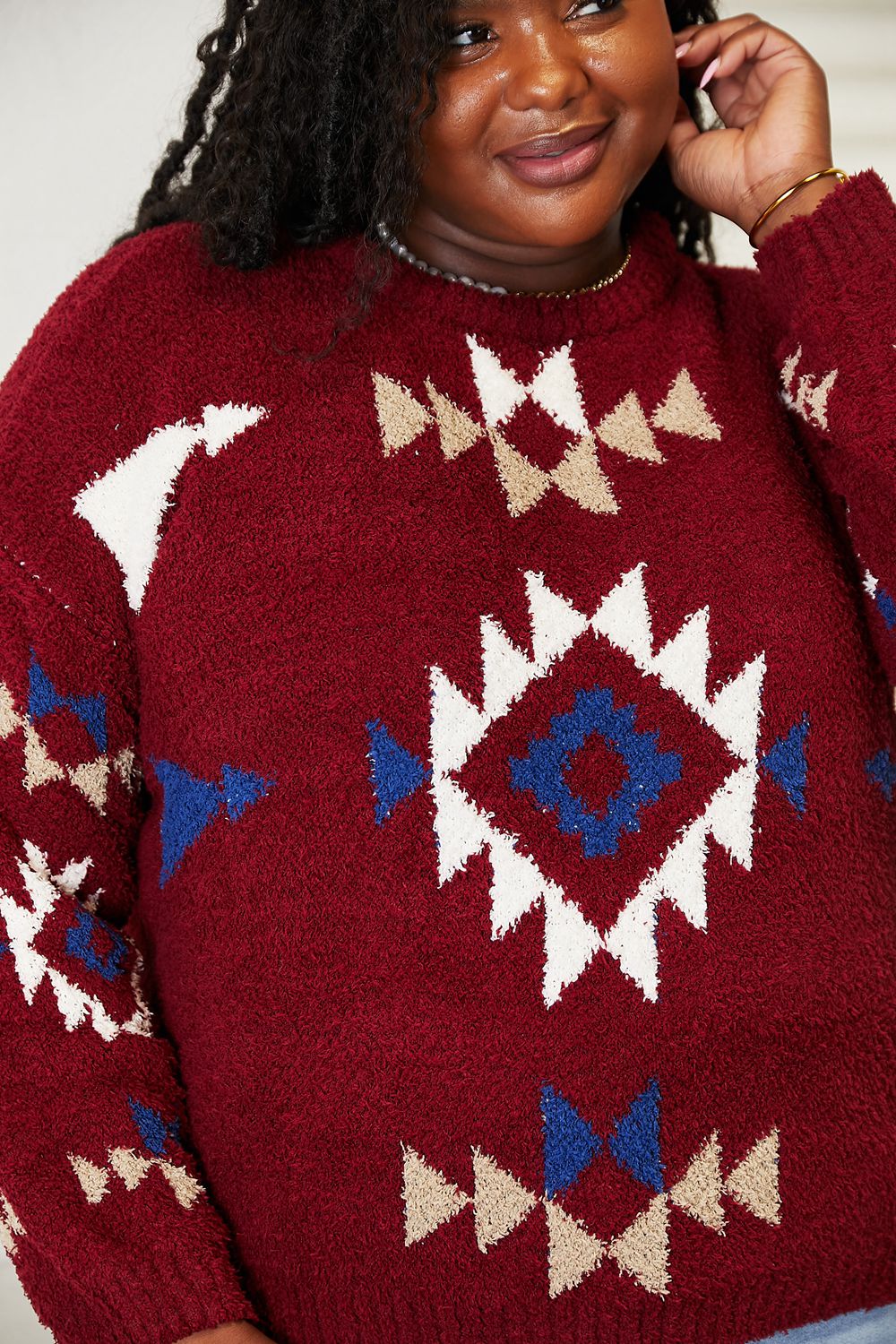 HEYSON Full Size Aztec Soft Fuzzy Sweater HEYSON Full Size Aztec Soft Fuzzy Sweater - TopFashionHQ