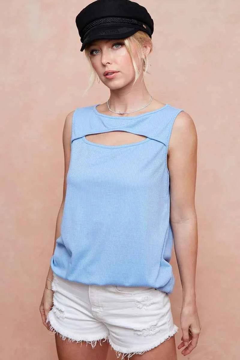 BiBi Soft Rib Knit with Cut Out Front Sleeveless Top BiBi Soft Rib Knit with Cut Out Front Sleeveless Top