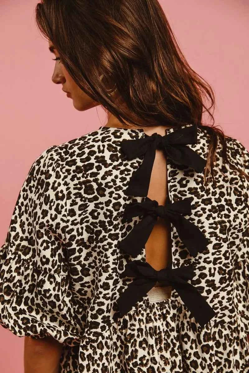 BiBi Leopard Denim Dress With Back Contrast Tie Detail BiBi Leopard Denim Dress With Back Contrast Tie Detail