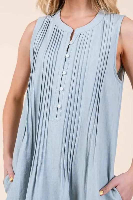 Lime 'N' Chili Denim Pintuck Detail Sleeveless Midi Dress Lime 'N' Chili Denim Pintuck Detail Sleeveless Midi Dress