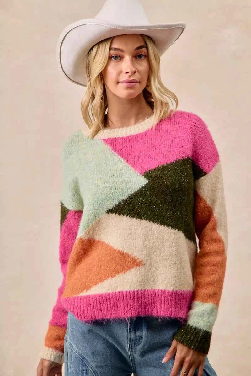 BiBi Multi Color Block Sweater Top BiBi Multi Color Block Sweater Top