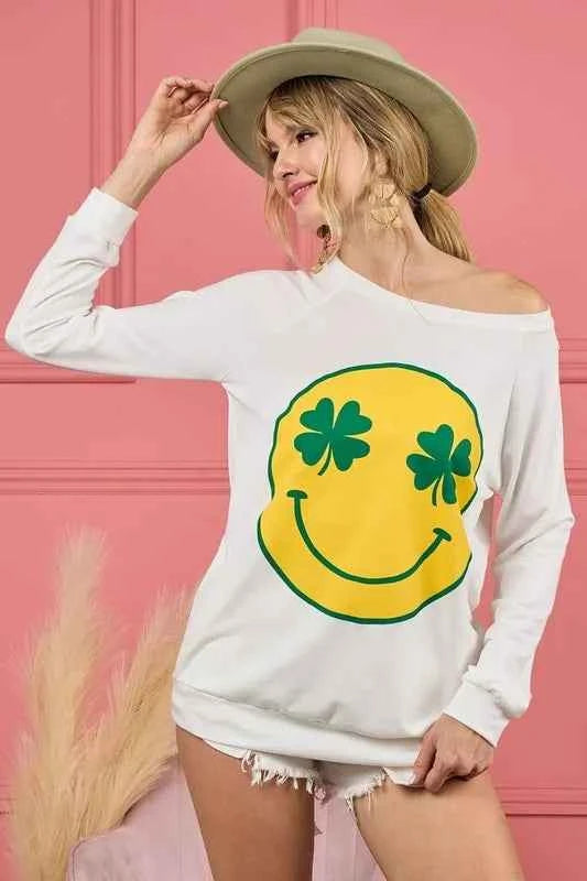 BiBi Smile Face Graphic Round Neck Long Sleeve Top BiBi Smile Face Graphic Round Neck Long Sleeve Top