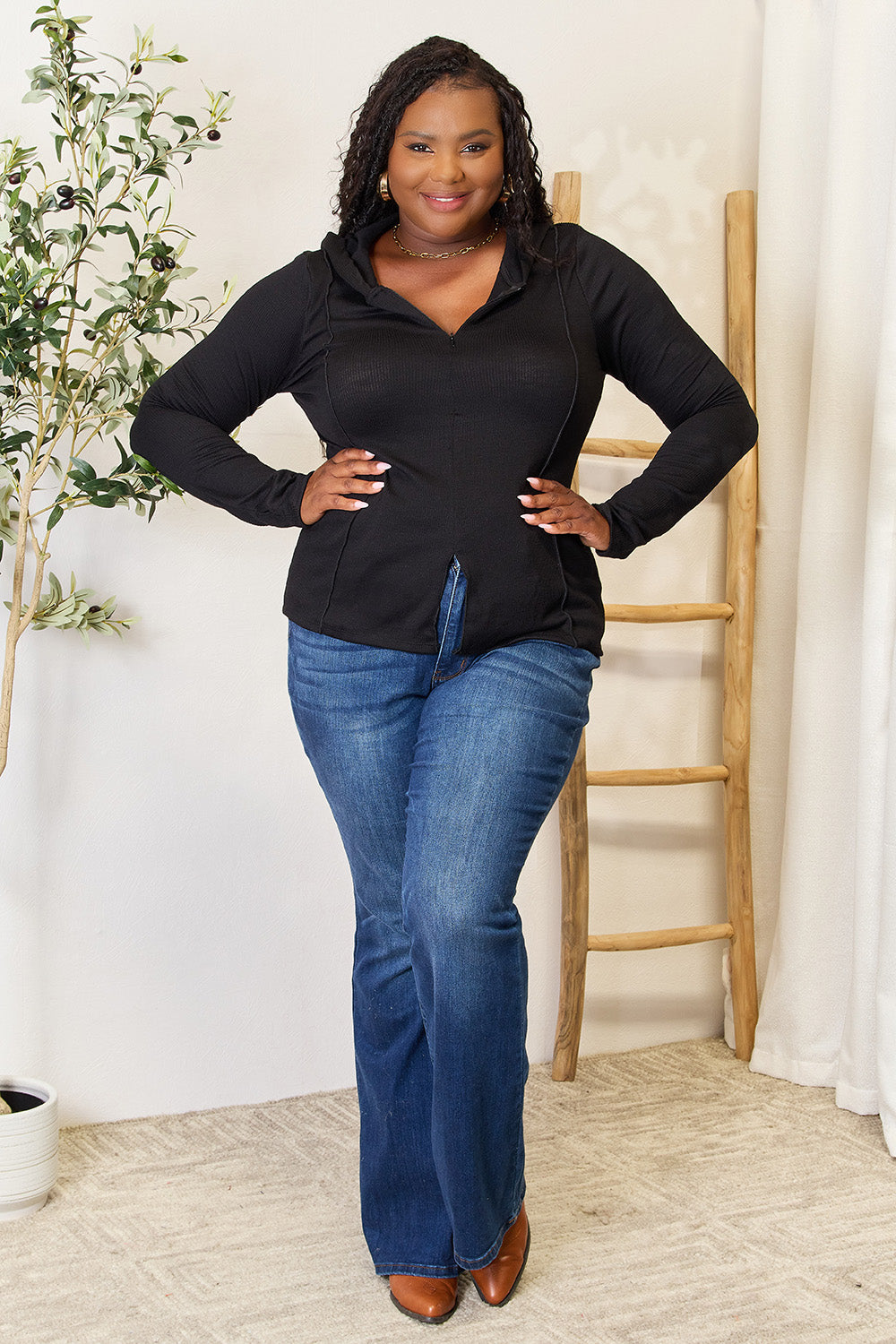 Culture Code Full Size Exposed Seam Long Sleeve Hoodie Culture Code Full Size Exposed Seam Long Sleeve Hoodie - TopFashionHQ