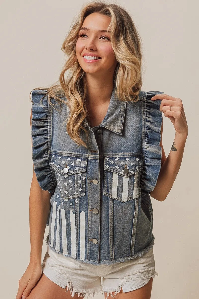 BiBi American Flag Washed Denim Jacket 09e6e95e-da1c-4e97-9786-73bf8d275fe7-Max
