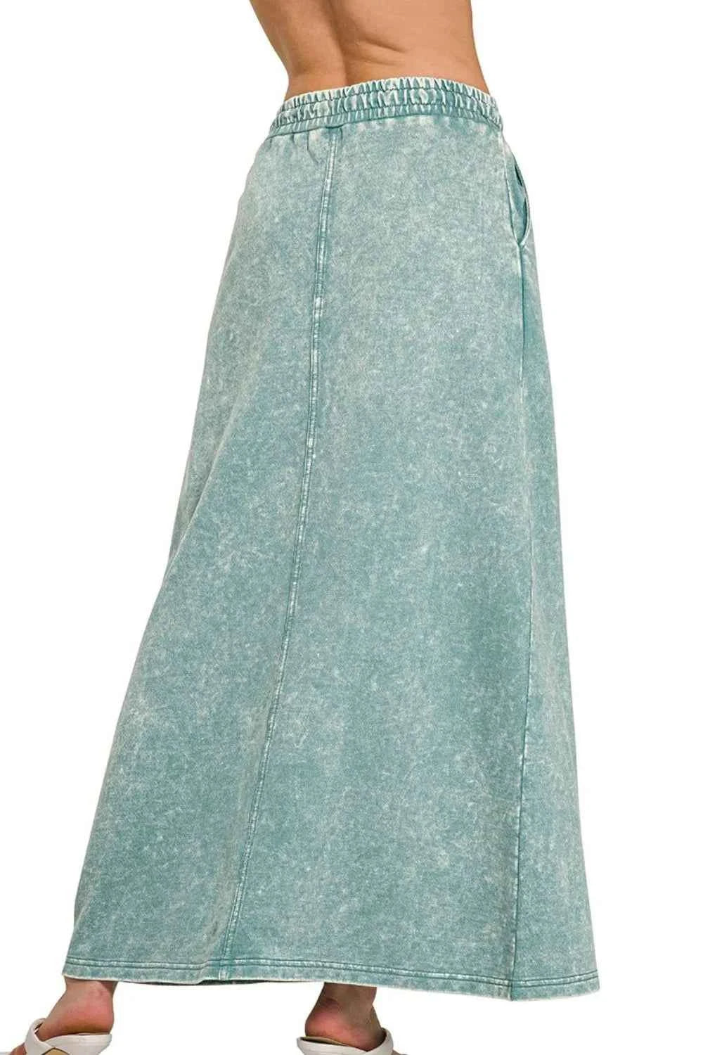 Zenana French Terry Acid Washed Front Slit Long Skirts Zenana French Terry Acid Washed Front Slit Long Skirts