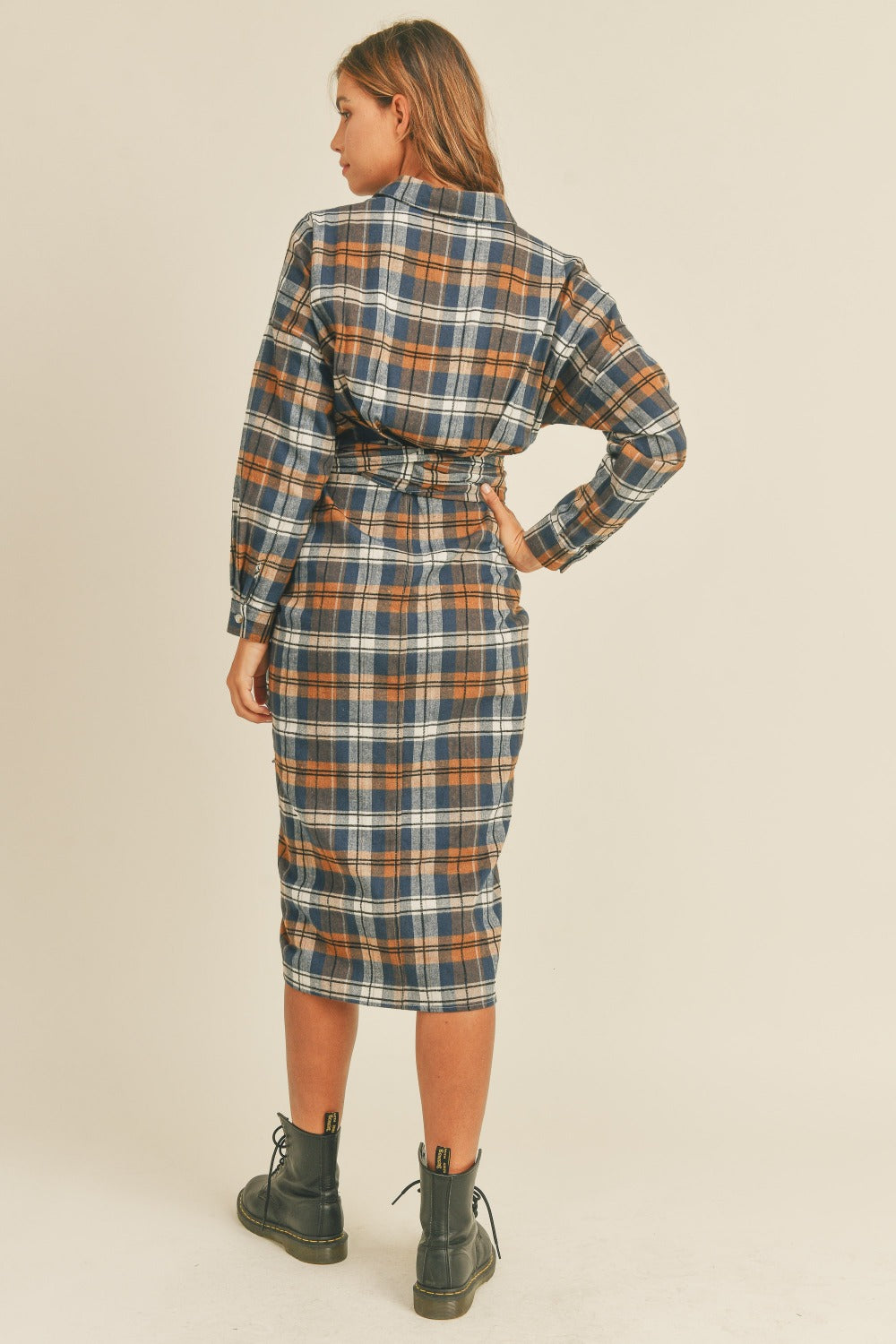 Mable Plaid Flannel Front Tie Button Down Shirt Dress Mable Plaid Flannel Front Tie Button Down Shirt Dress - TopFashionHQ