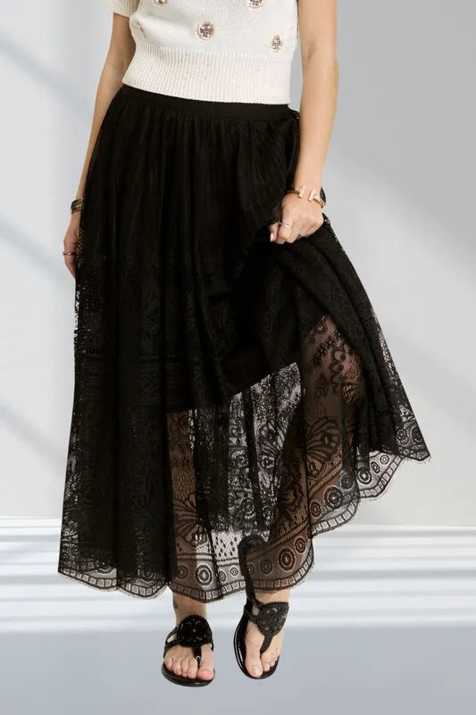 ADORA Elastic Waist Raw Hem Lace Maxi Skirt 0a4bfde7ad2f446daa064e8a58af96f8-Max-Origin