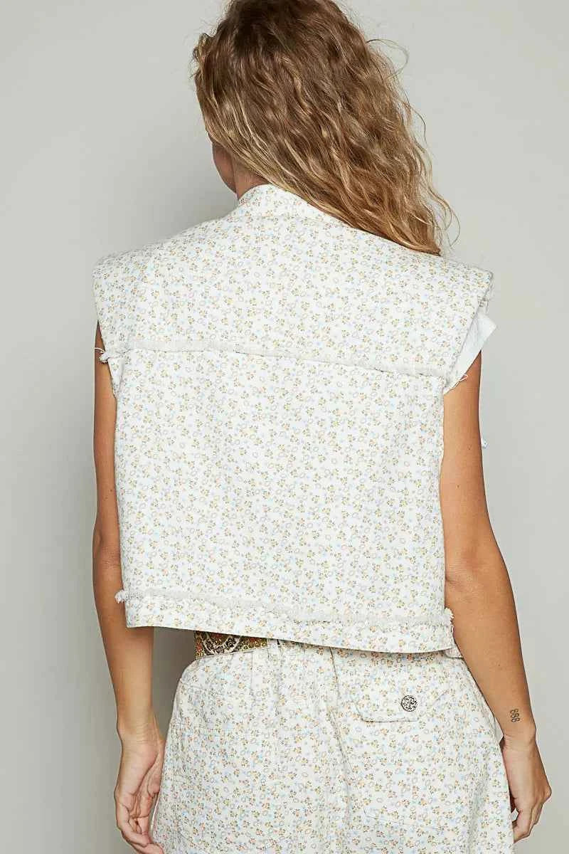 POL Assymetrical Front Closure Raw Hem Floral Denim Vest POL Assymetrical Front Closure Raw Hem Floral Denim Vest