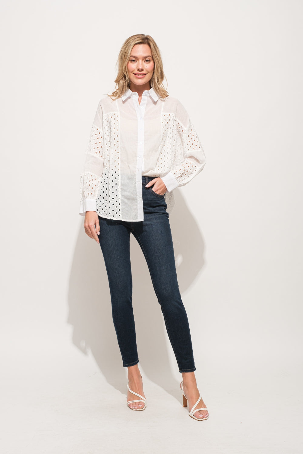 And The Why Eyelet Long Sleeve Button Down Shirt And The Why Eyelet Long Sleeve Button Down Shirt - TopFashionHQ