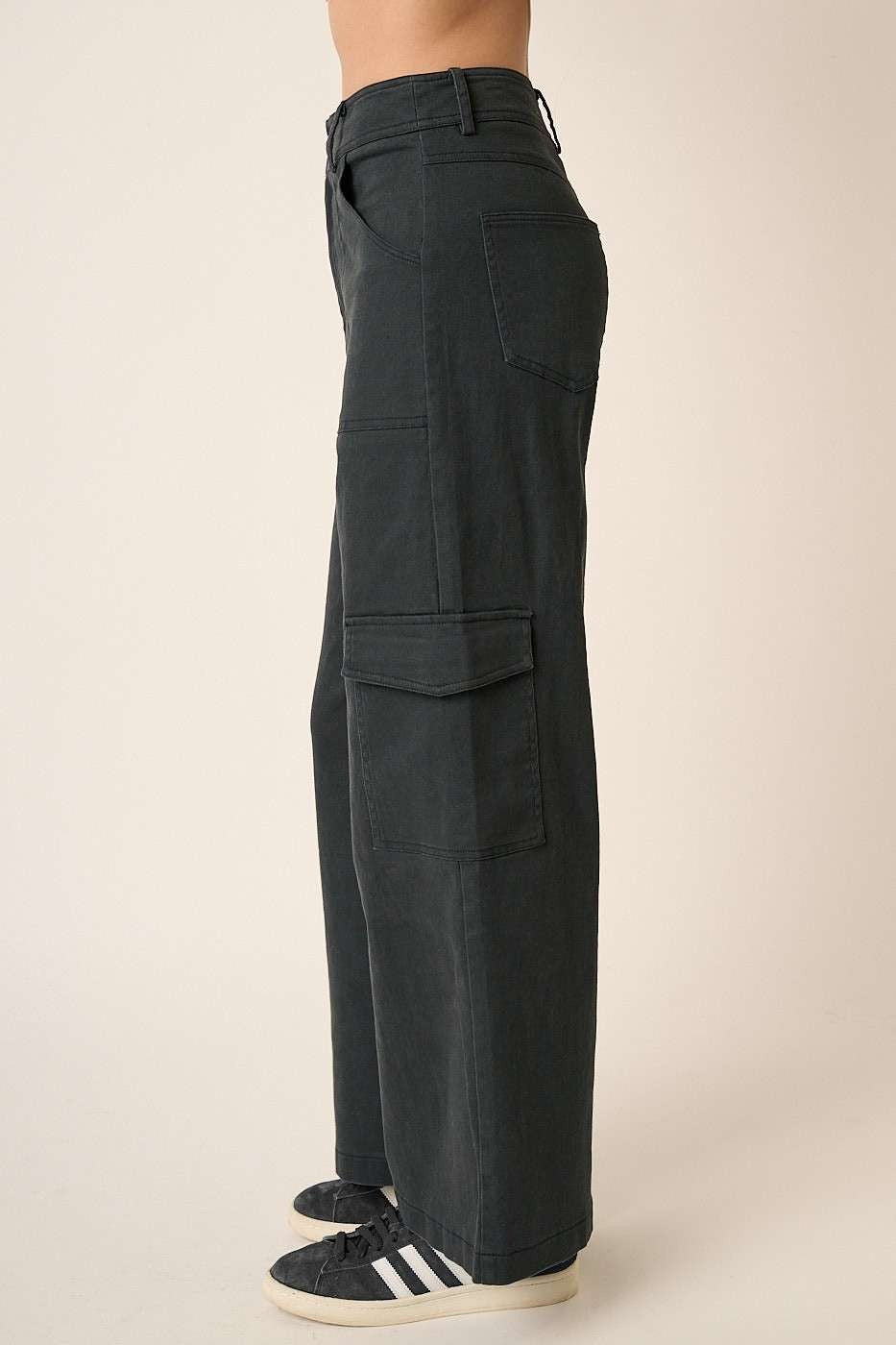 Mittoshop Wide Leg High Waist Pants with Cargo Pockets Mittoshop Wide Leg High Waist Pants with Cargo Pockets