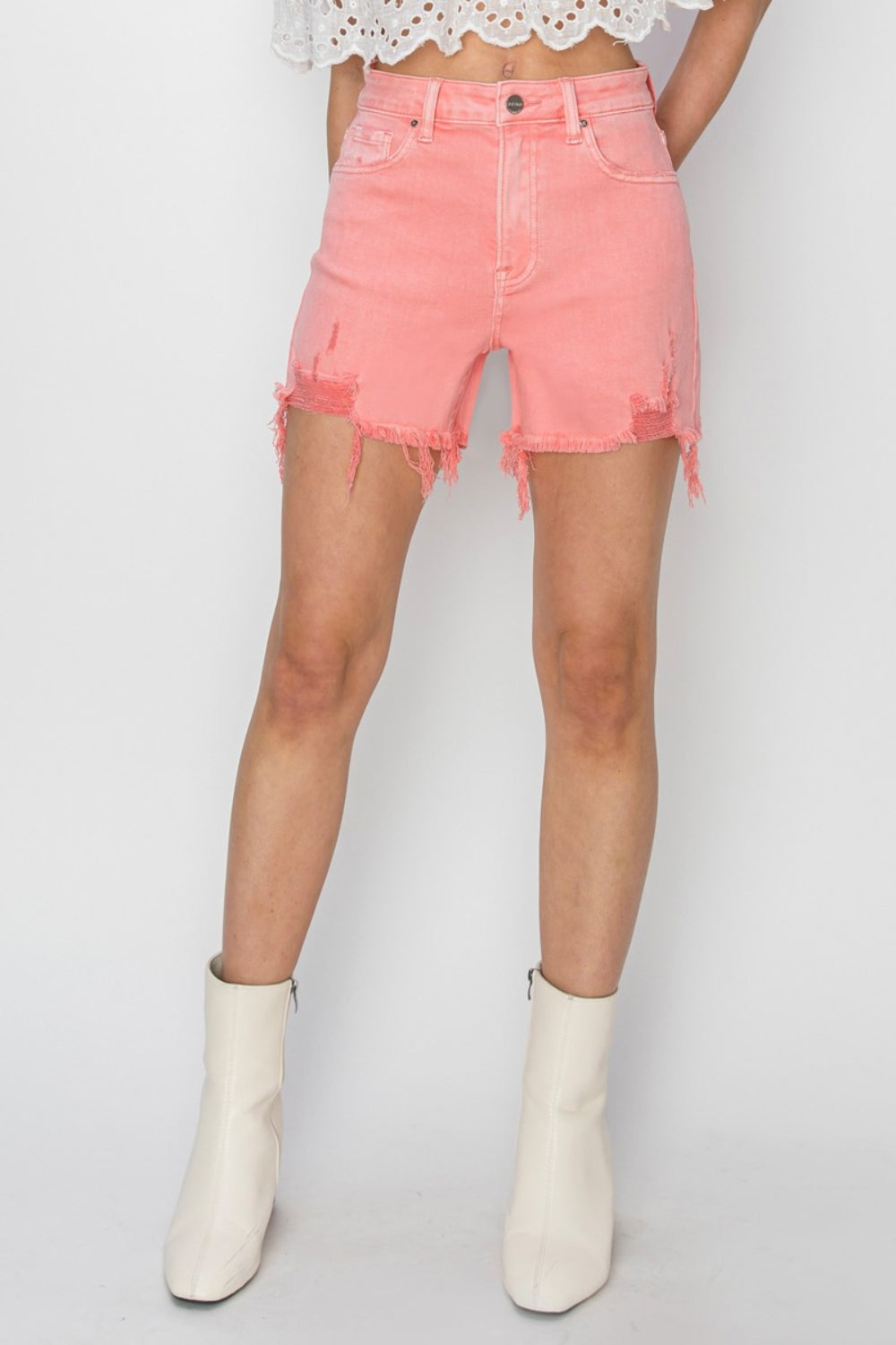 RISEN High Rise Distressed Denim Shorts RISEN High Rise Distressed Denim Shorts
