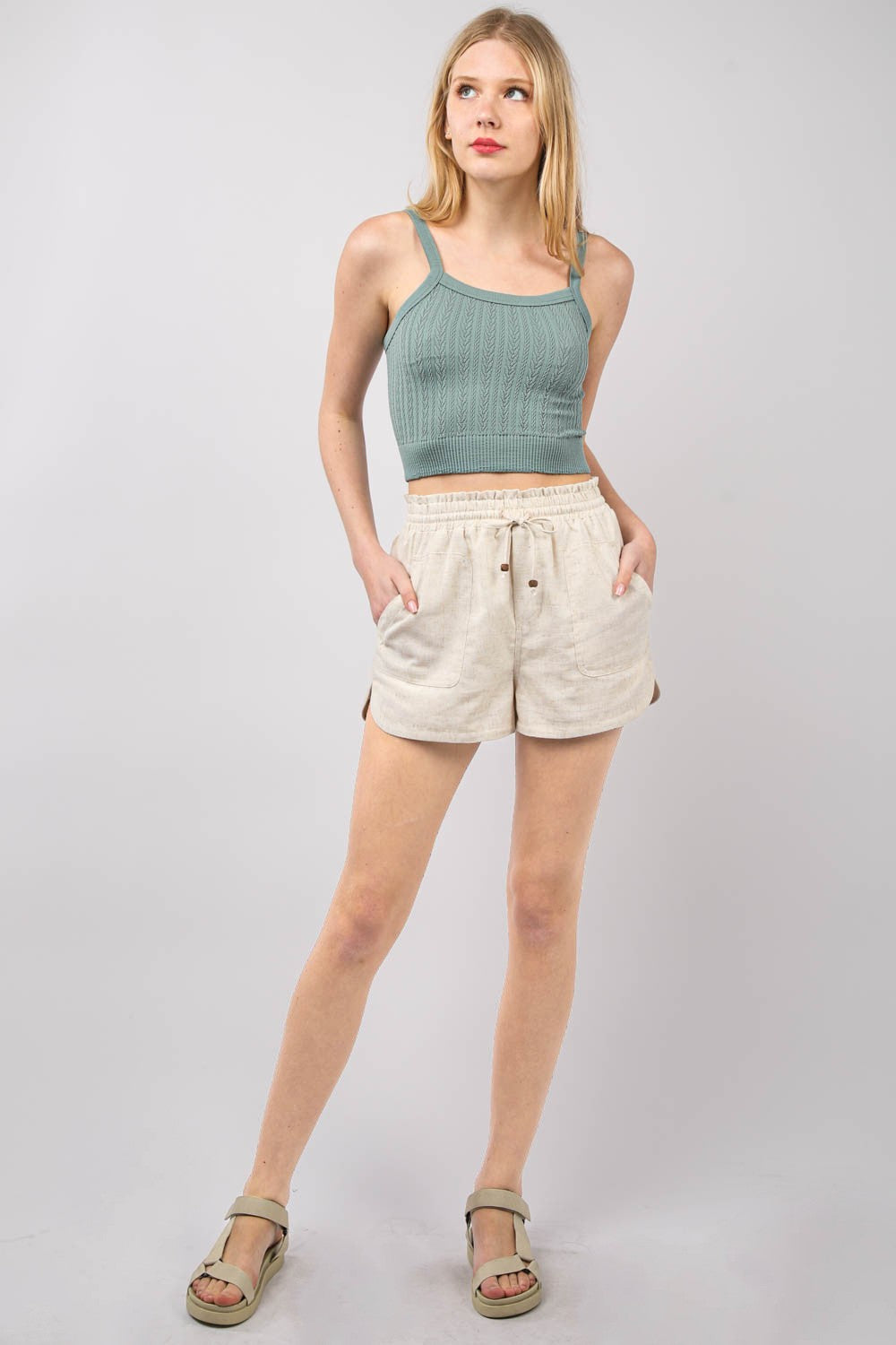 VERY J Drawstring Elastic Waist Linen Shorts VERY J Drawstring Elastic Waist Linen Shorts - TopFashionHQ