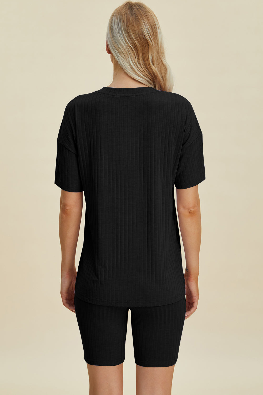 Basic Bae Full Size Ribbed V-Neck Short Sleeve Top and Shorts Set Basic Bae Full Size Ribbed V-Neck Short Sleeve Top and Shorts Set