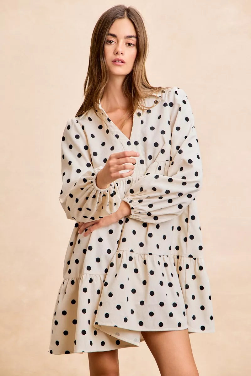 BiBi Polka Dot Corduroy Collared V Neck Dress 0b0d04c5eef04949ab6571f9f89a99d2-Max-Origin