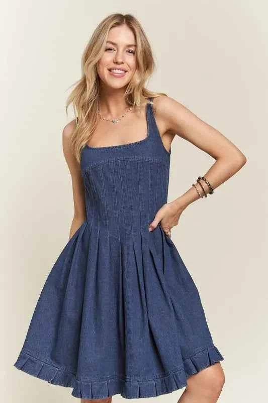 ADORA Smocked Back Square Neck Denim Dress ADORA Smocked Back Square Neck Denim Dress