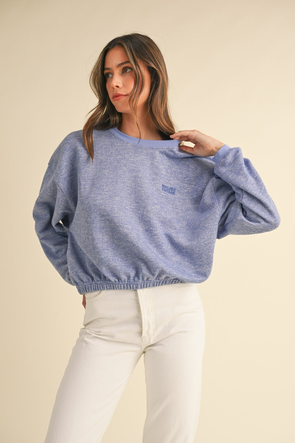 Mable Round Neck Letter Embroidery Crop Sweatshirt Mable Round Neck Letter Embroidery Crop Sweatshirt