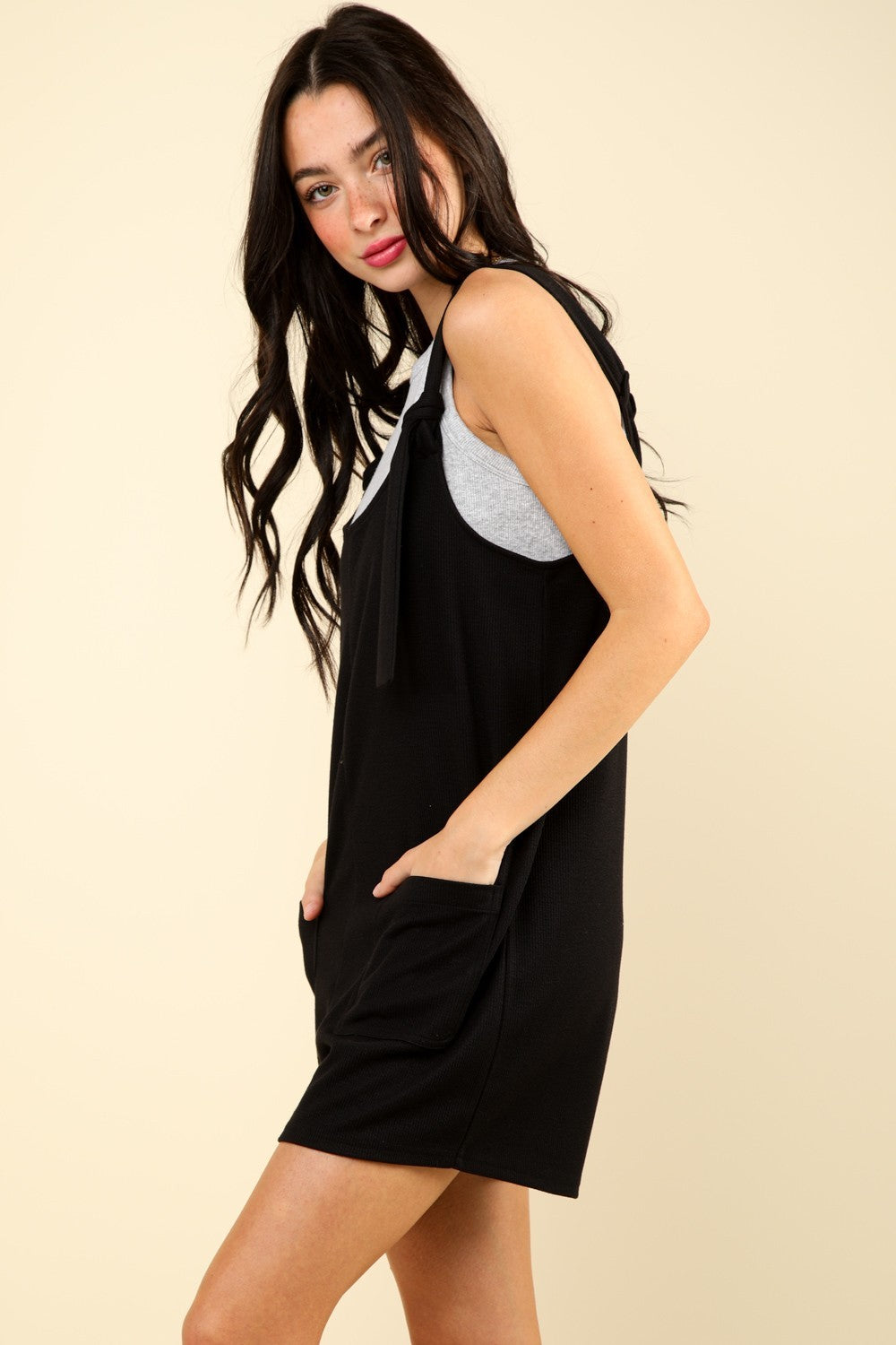 VERY J Tie Shoulder Front Pocket Romper VERY J Tie Shoulder Front Pocket Romper - TopFashionHQ