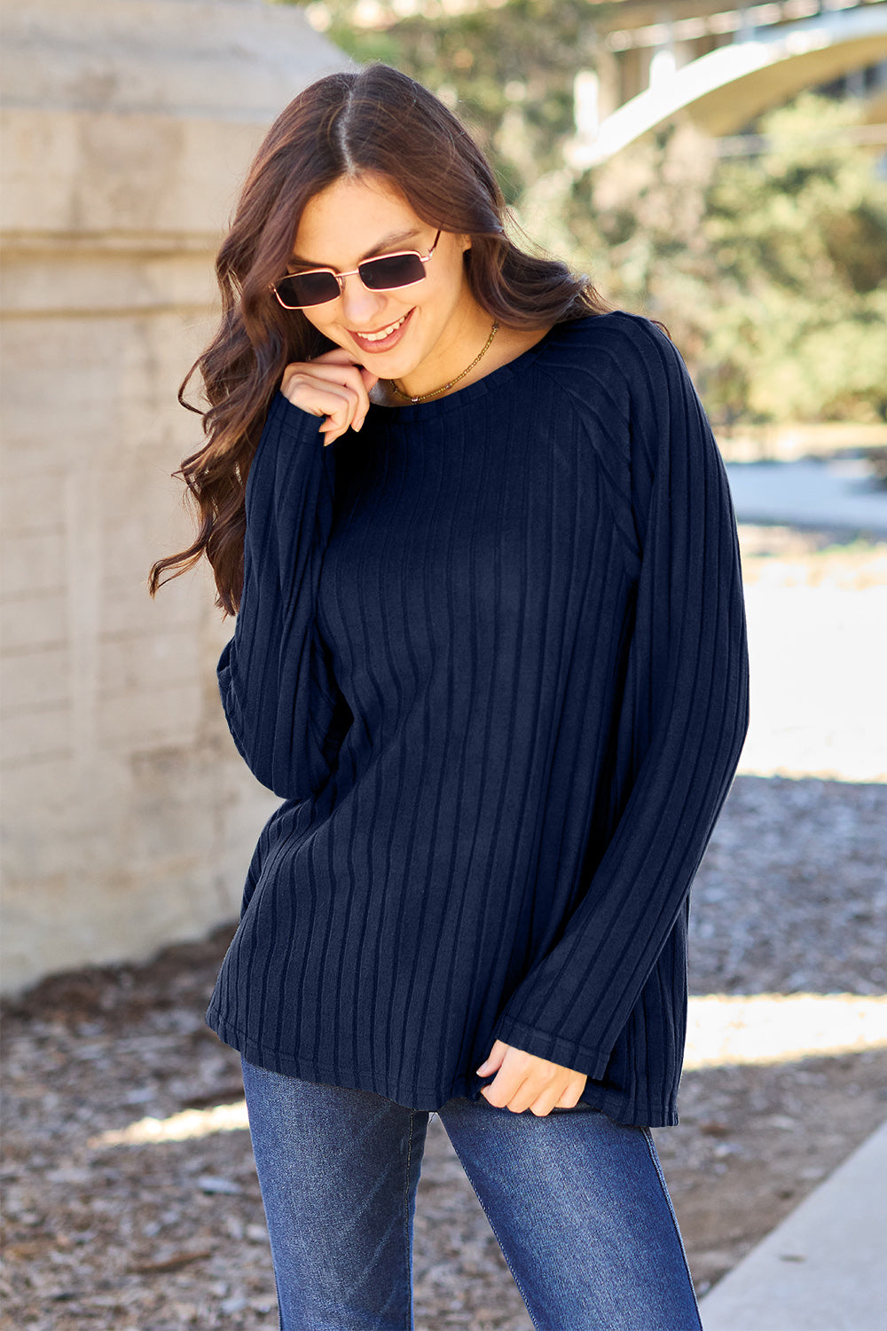 Basic Bae Full Size Ribbed Round Neck Long Sleeve Knit Top Basic Bae Full Size Ribbed Round Neck Long Sleeve Knit Top - TopFashionHQ