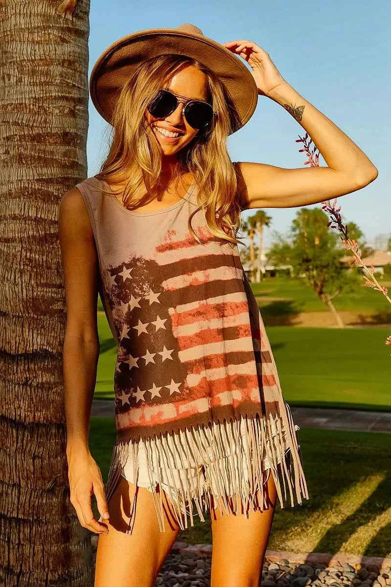 BiBi American Flag Print Knit Sleeveless Top BiBi American Flag Print Knit Sleeveless Top