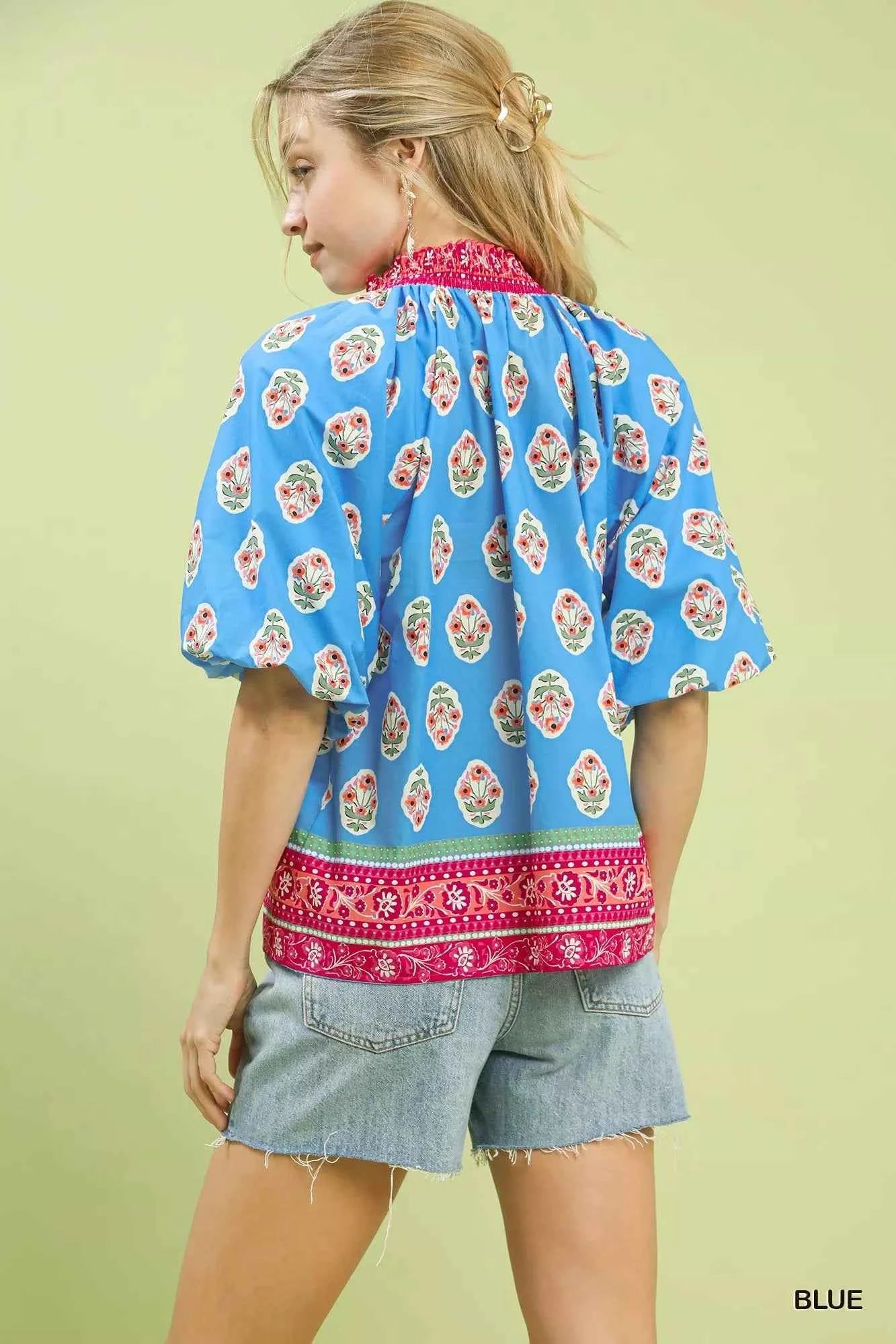 Umgee Boho Border Print Peasant Top Umgee Boho Border Print Peasant Top