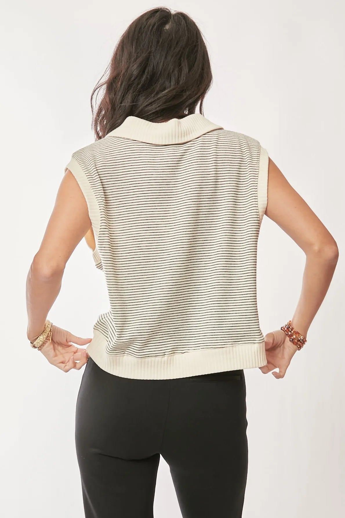 Davi & Dani French Terry Boxy Fit Striped Sweater Vest 0c01adae0dd9423b867e71b394787718-Max-Origin