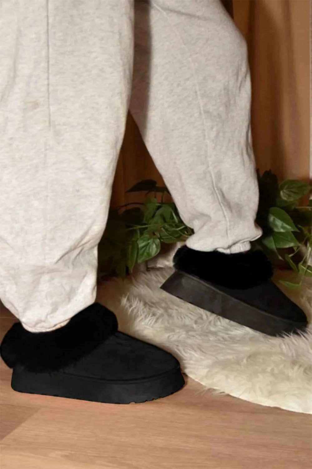 WILD DIVA Faux-Fur Platform Slip On Booties WILD DIVA Faux-Fur Platform Slip On Booties