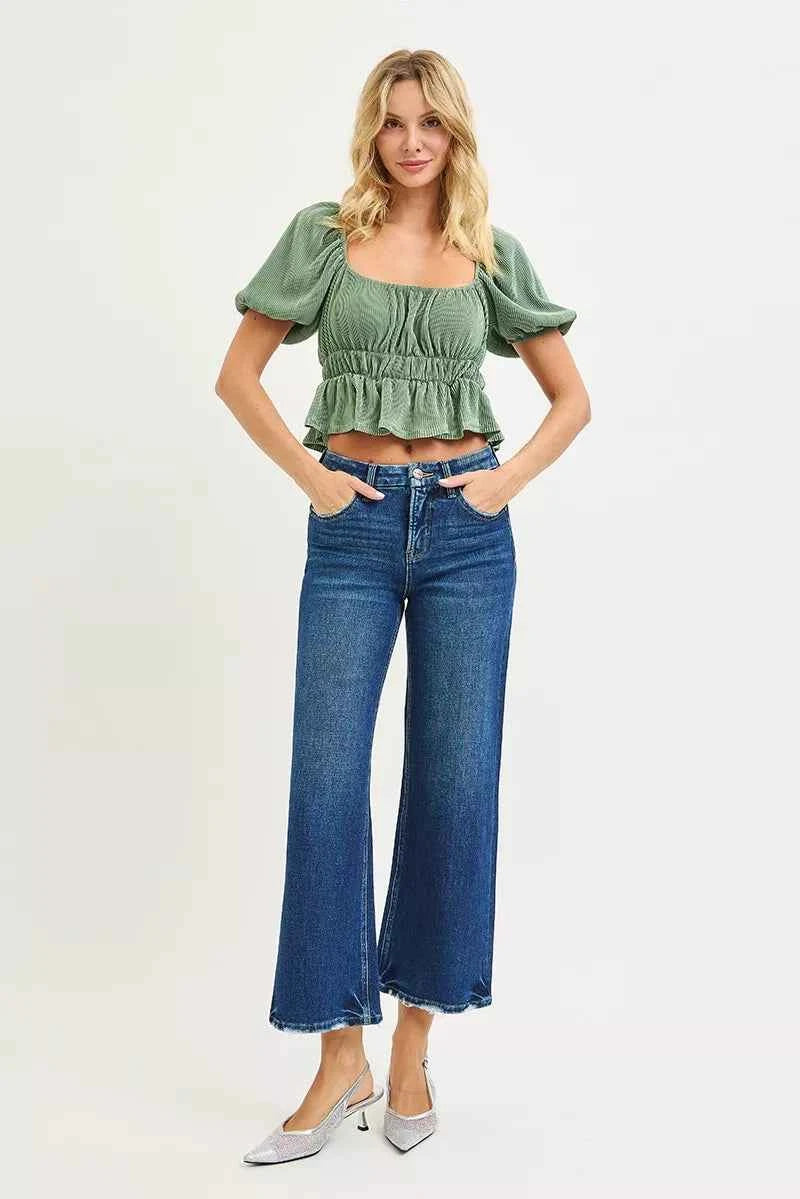 RISEN Tummy Control 4 Way Stretch High Rise Crop Wide Leg Jeans RISEN Tummy Control 4 Way Stretch High Rise Crop Wide Leg Jeans