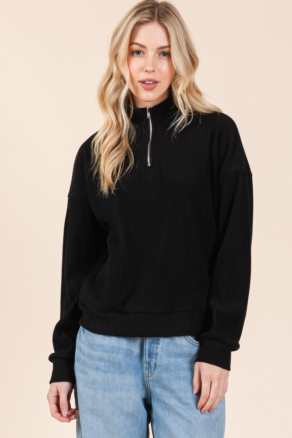 BOMBOM Quarter Zip Long Sleeve Sweatshirt with Pockets BOMBOM Quarter Zip Long Sleeve Sweatshirt with Pockets