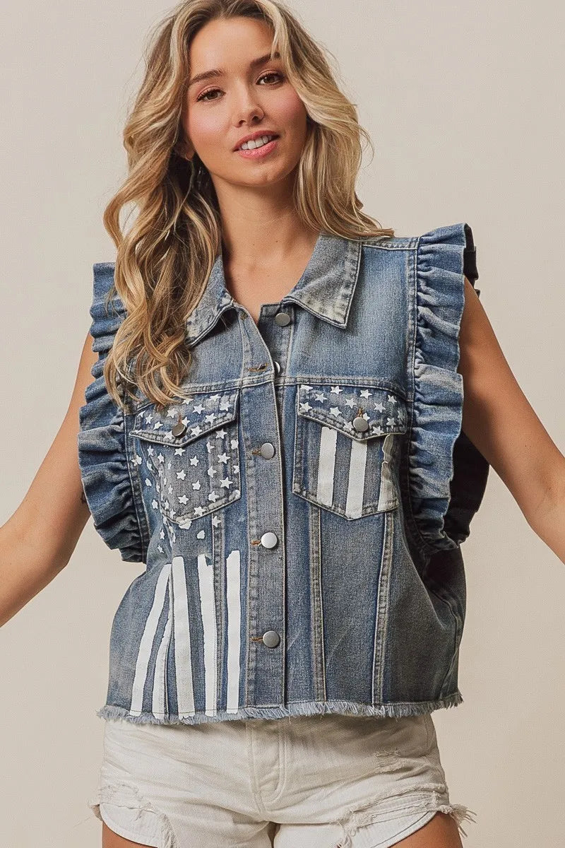 BiBi American Flag Washed Denim Jacket 0c45b6cc-5105-45d5-9b81-22fa32b6699e-Max