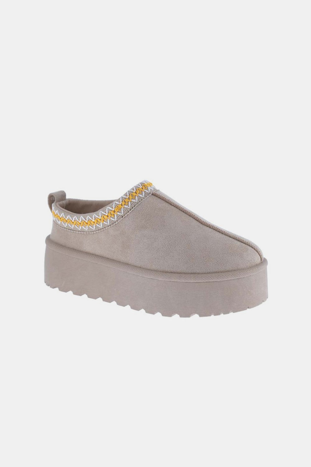 Weeboo Platform Embroidered Trim Slip-On Boots Weeboo Platform Embroidered Trim Slip-On Boots