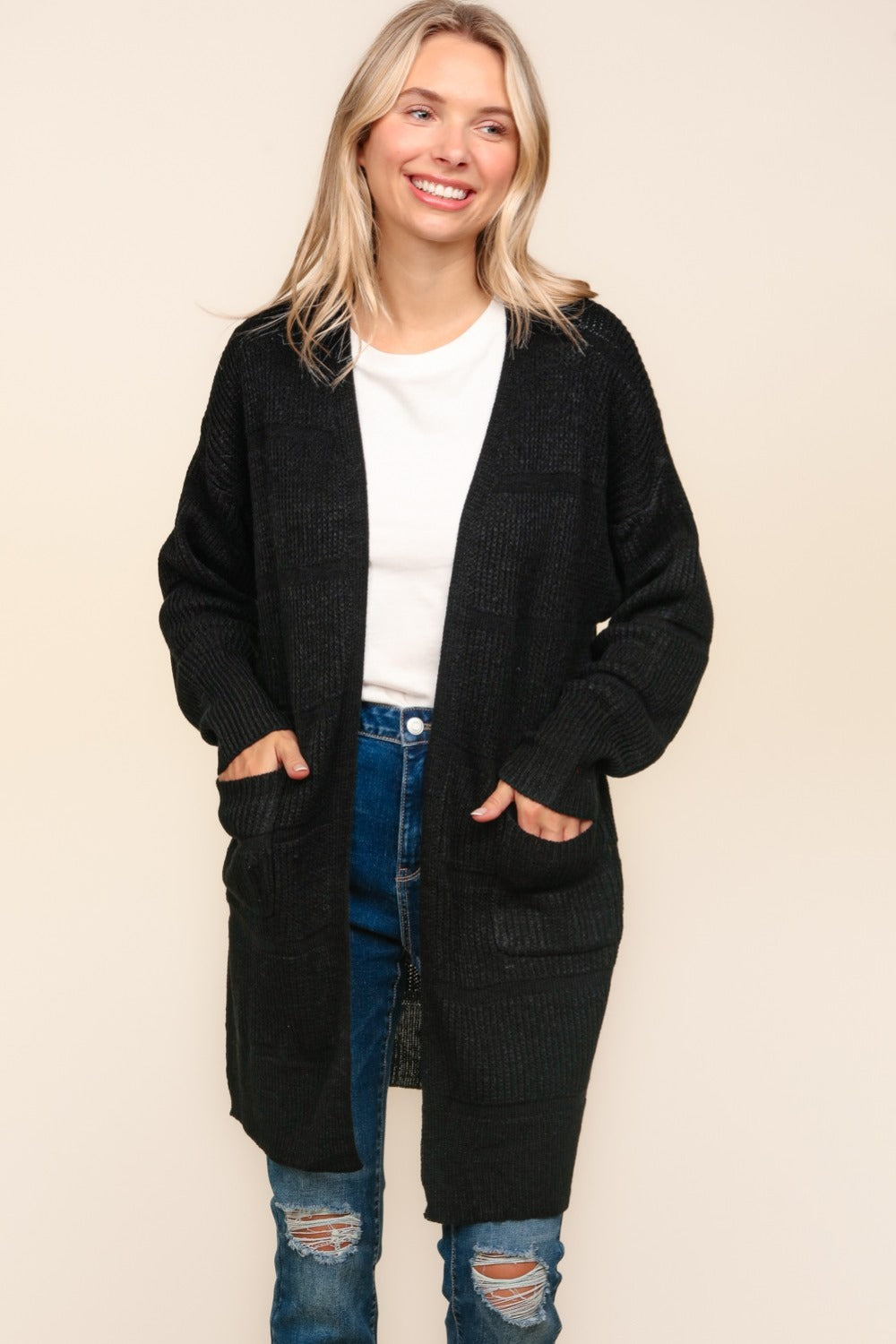 Haptics Stripe Textured Open Front Cardigan with Pockets Haptics Stripe Textured Open Front Cardigan with Pockets
