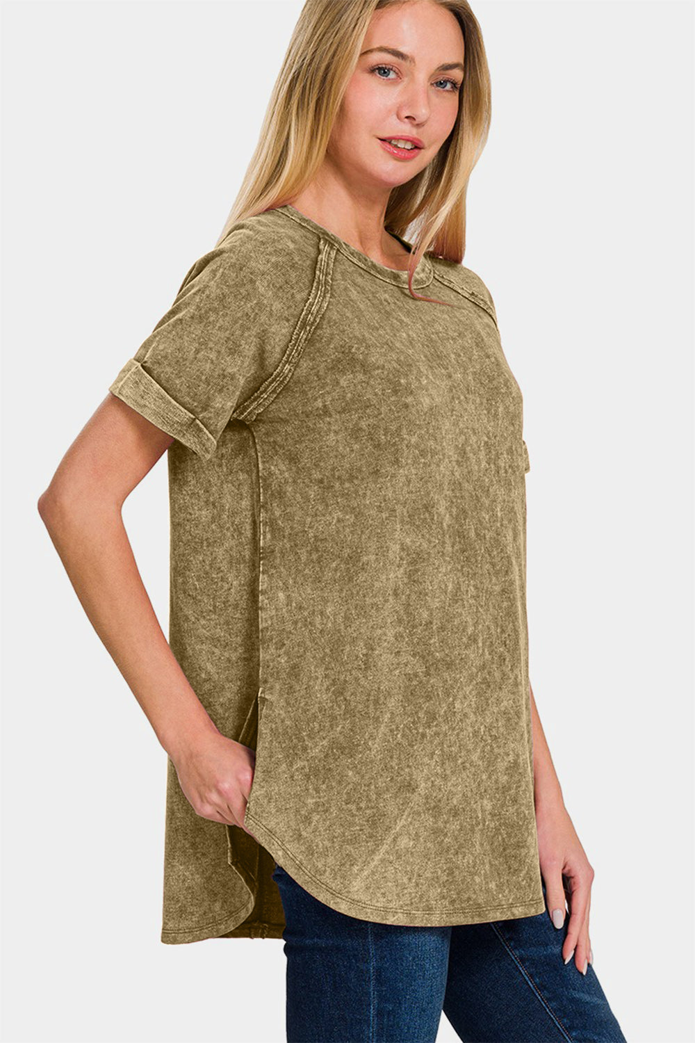 Zenana Heathered Round Neck Short Sleeve Top Zenana Heathered Round Neck Short Sleeve Top - TopFashionHQ