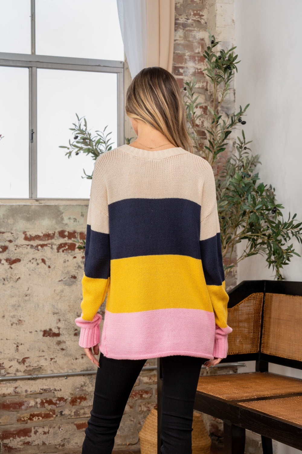 Sew In Love Full Size Color Block Exposed Seam Sweater Sew In Love Full Size Color Block Exposed Seam Sweater - TopFashionHQ