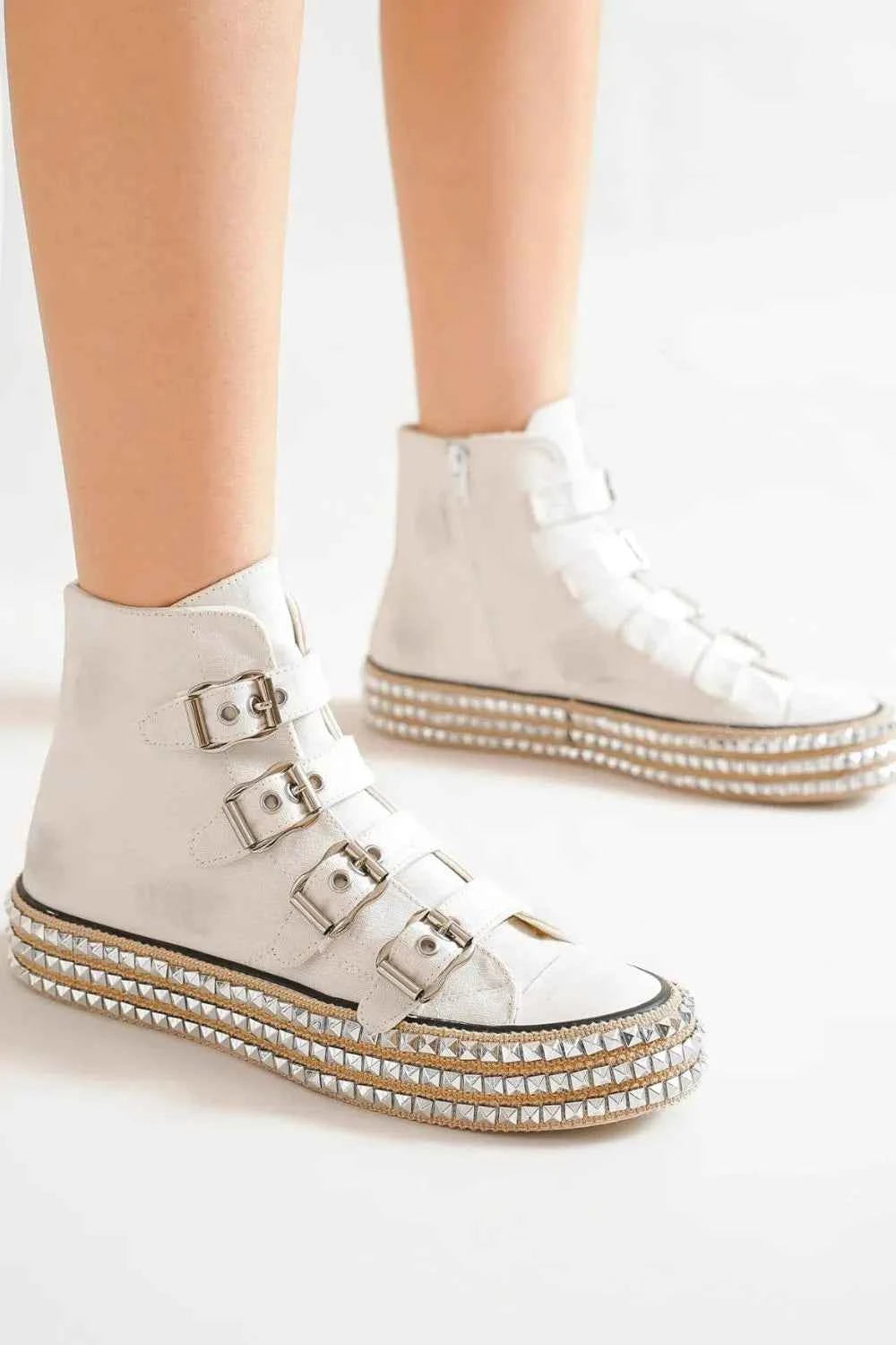 Beast Fashion Multi-Buckle Straps Studded Platform Sneakers Beast Fashion Multi-Buckle Straps Studded Platform Sneakers