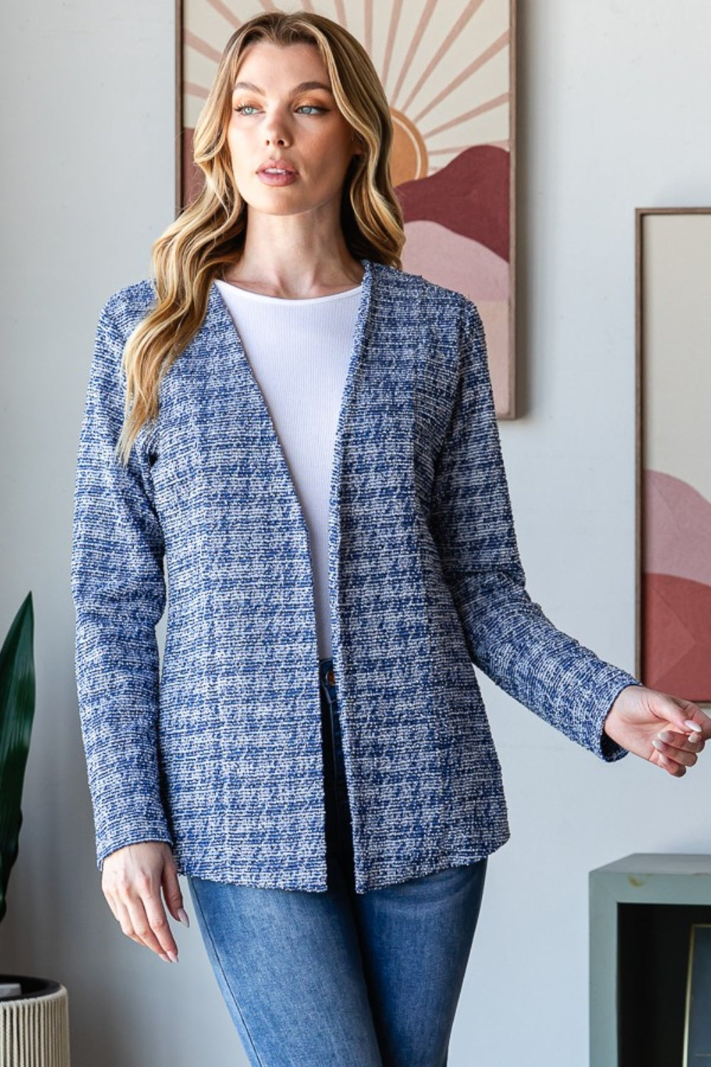Heimish Full Size Houndstooth Tweed Open Front Blazer Heimish Full Size Houndstooth Tweed Open Front Blazer - TopFashionHQ