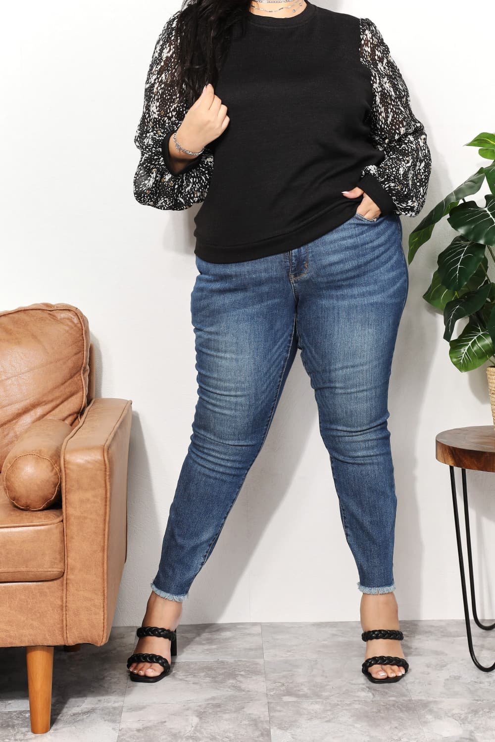 And The Why Full Size Foil Printed Sleeve Top And The Why Full Size Foil Printed Sleeve Top - TopFashionHQ