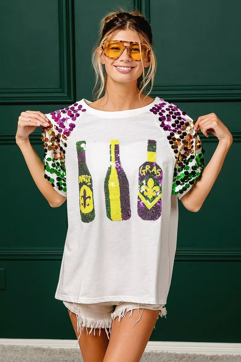 BiBi Sequin Mardi Gras Bottles Spangled Sleeve Top 0d47a557b8ba4603aae1f0a2ff050ca3-Max-Origin