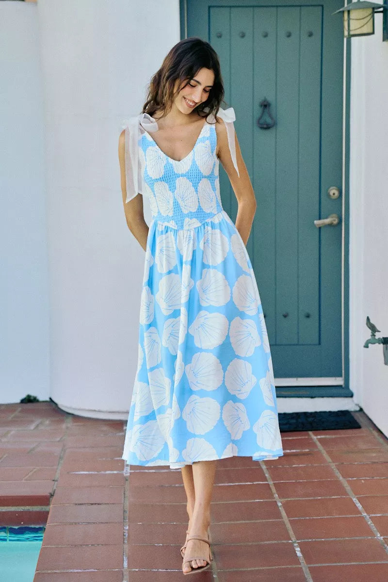 SO ME Shell Smocked Bodice Shoulder Tie Lined Midi Dress 0d4b7e72-3472-43e3-92d4-3fef1d28f21c-Max-Origin